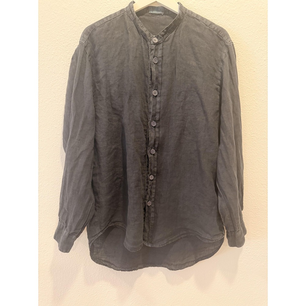 CP Shades Shirt Womens Medium Gray 100% Linen Button Front Tunic Top Long Sleeve - Picture 2 of 16
